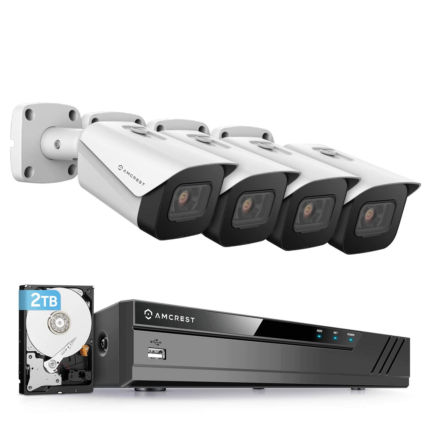 Amcrest 4K Security Camera System w/ 4K (8MP) 8CH PoE NVR, (4) x 8-Megapixel IP67 Weatherproof Metal Bullet POE IP Cameras, Pre-Installed 2TB Hard