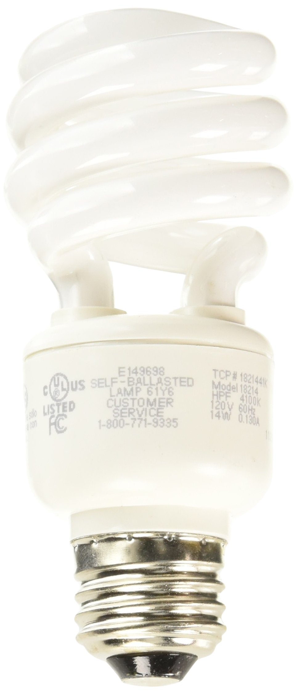 TCP 1821441K CFL Spring Lamp - 60 Watt Equivalent (only 14W used!) Bright White (4100K) HPF Spiral Light Bulb
