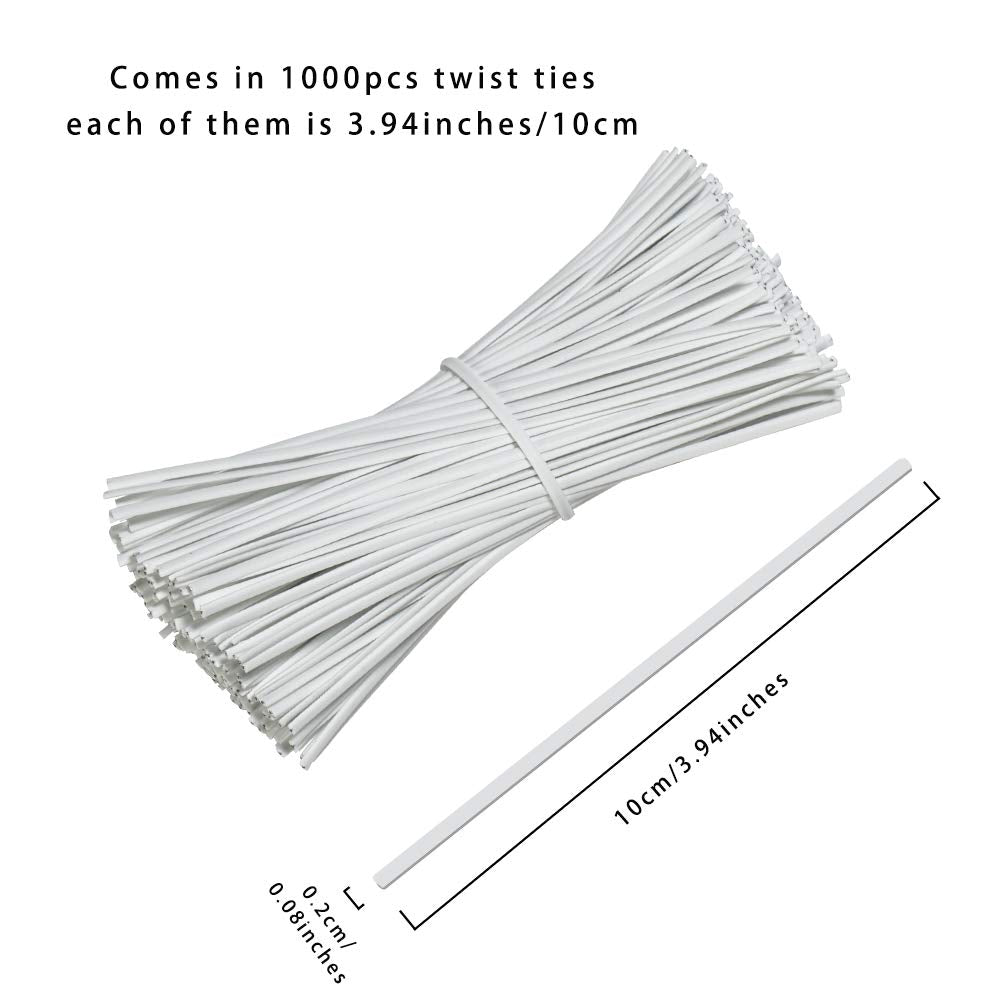 SumDirect 1000pcs 4 Inch Twist Ties - Reusable White Plastic Coated Cable Wire Ties for Bags, Bread,Household and Office