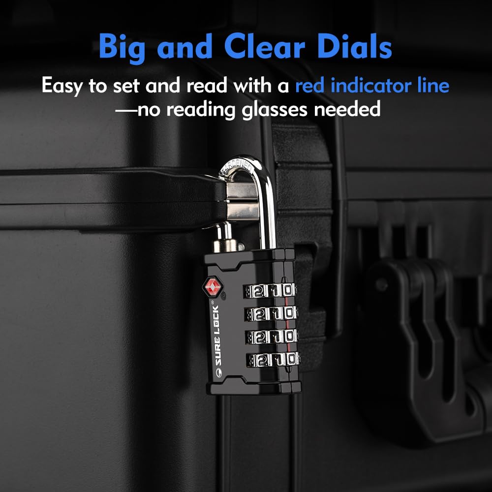 SURE LOCK TSA Accepted Heavy Duty Combination Padlocks 2 Pack – Travel Locks for Gun Cases, Equipment, Trade Shows, Music & Medical (Black)