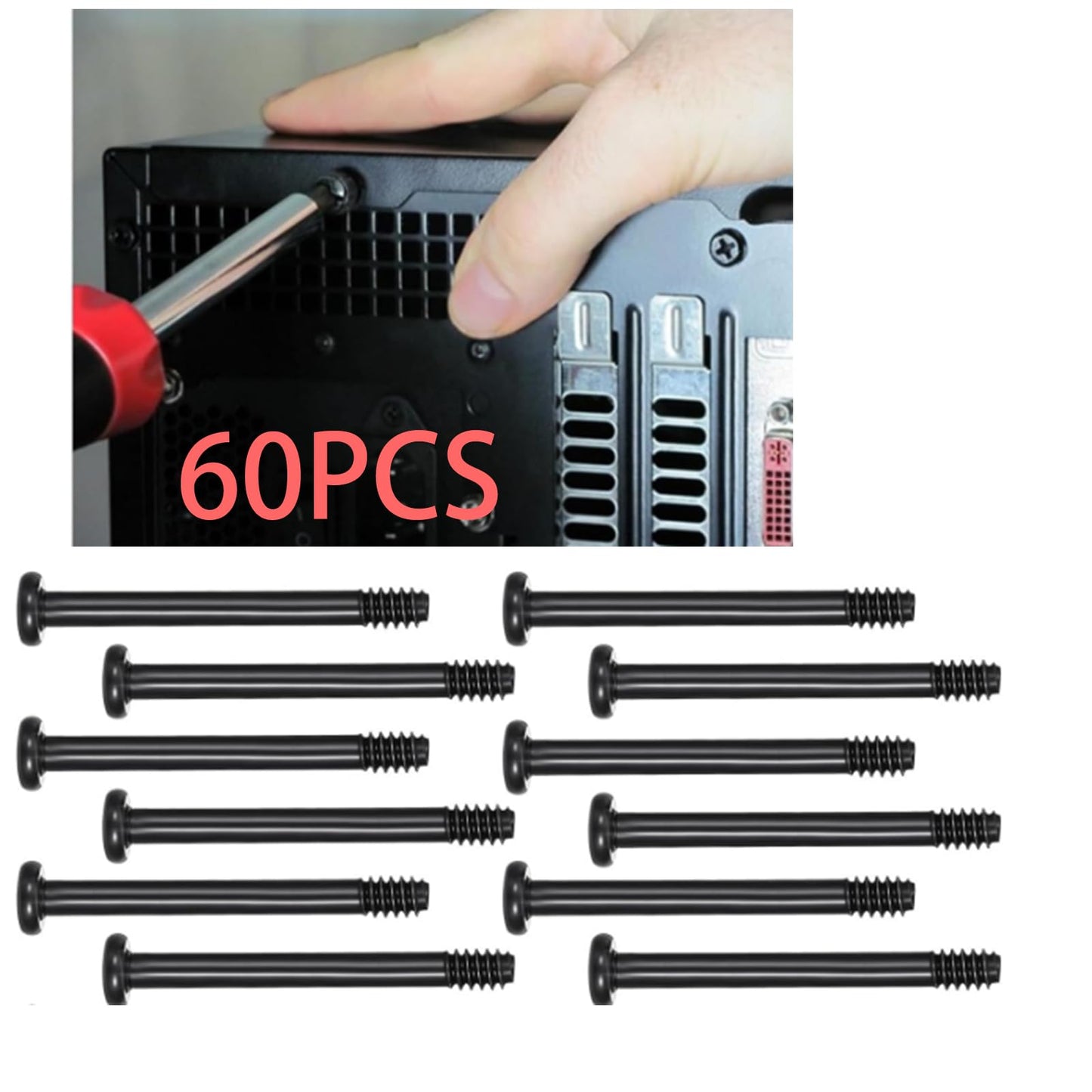 60pcs Fan Mounting Screw Radiator Water-Cooled Exhaust Fixing Black Long Screw(32x35mm)