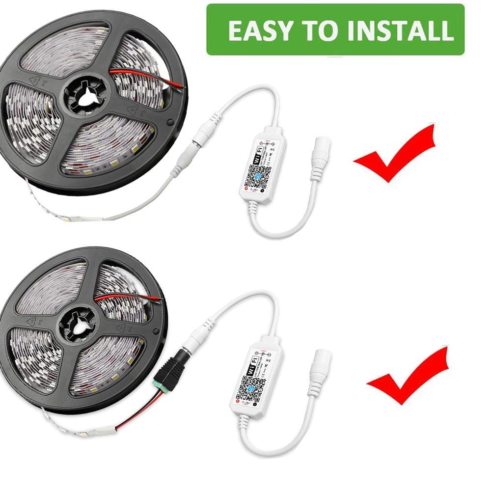 Sumaote Single Color LED Strip Lights WiFi Controller, Compatible with Android iOS Works for 5050 3528 COB LED Light Strips, 12V-24V, Voice Control