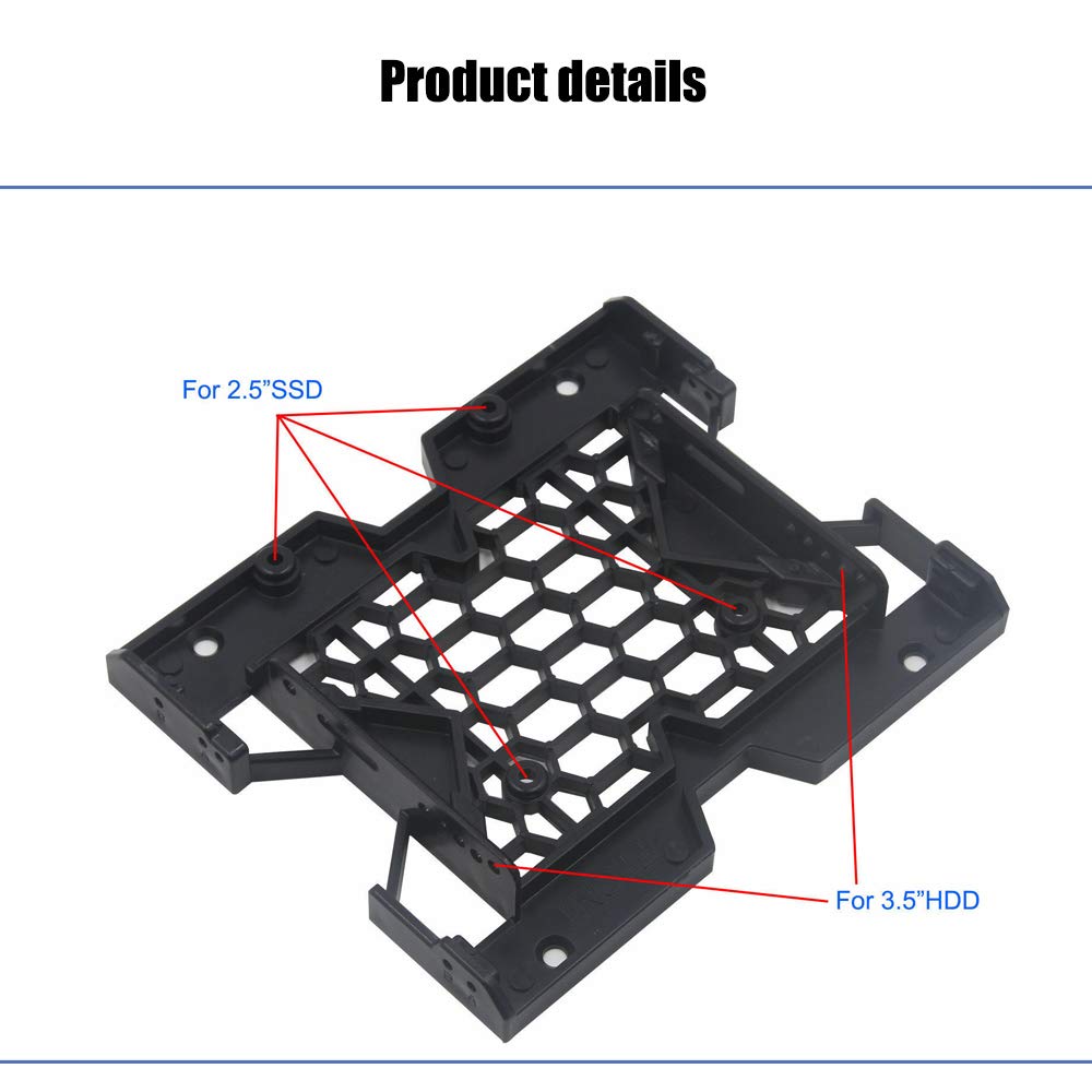 KOOBOOK 2Pcs 5.25" to 3.5" 2.5" SSD HDD Tray Caddy Case Adapter Hard Disk Drive Bays Holder Cooling Fan Mounting Bracket for PC