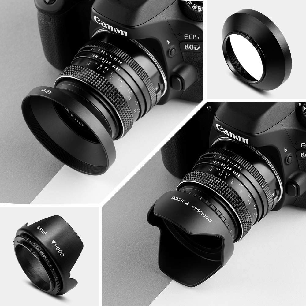 52mm Lens Filter Accessories Kit:UV CPL Adjustable ND Filter(ND2-ND400),Macro Close up Filter Set(+1,+2,+4,+10),Lens Hood,3 in 1 Grey Card for Canon