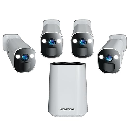 Night Owl 8 Channel Wi-Fi Video Home Security Hub with (4) Battery-Powered Wi-Fi 2K HD Indoor/Outdoor Spotlight Cameras with 2-Way Audio and 64GB