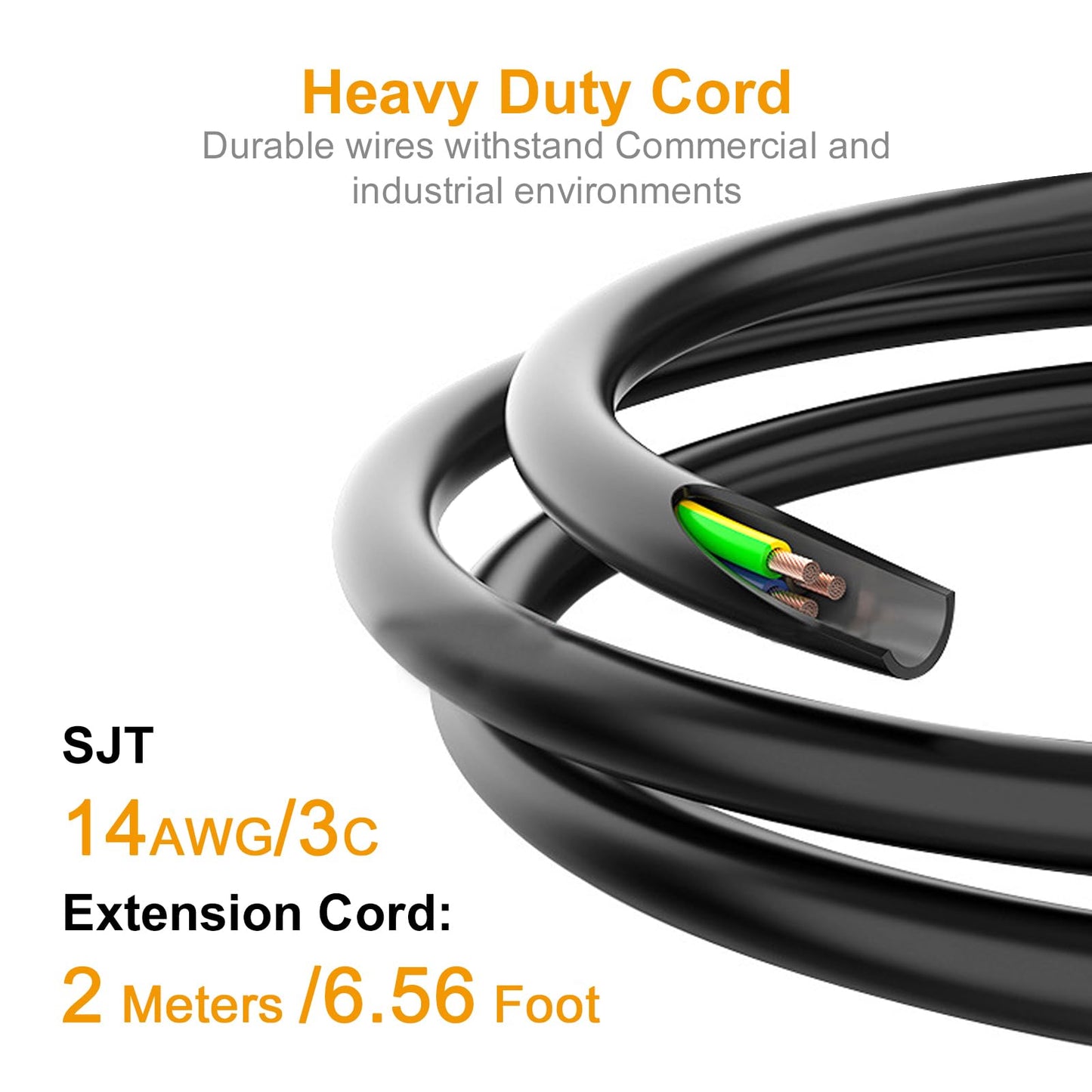 Recessed Power Strip Without USB,Mount Industrial Workshop Power Charge Station 6 Outlets 6.56’ft Extension Flat Plug Black
