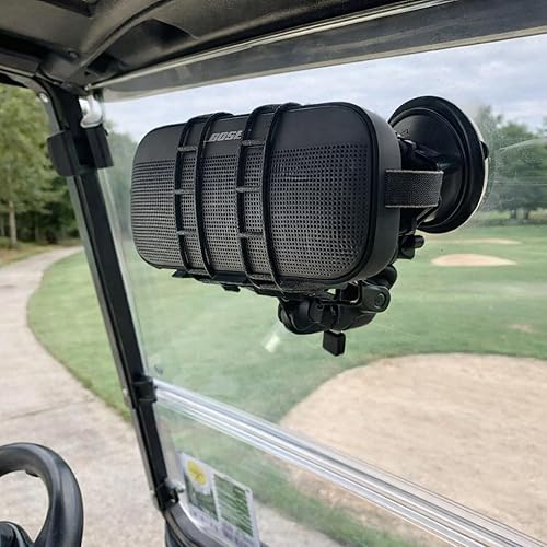 Anchored Mounts Golf Cart Bluetooth Speaker Mount - Fits All Speaker Sizes - Compatible: Boat, ATV, UTV, Bike - Adjustable Straps - Heavy Duty Suction