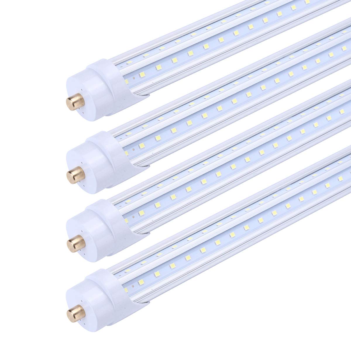 8 foot led tube light bulb,T8 Single Pin FA8 Base Double Side V Shape Chip 270 Degree Lighting,6000k Clear Cove(4-Pack)
