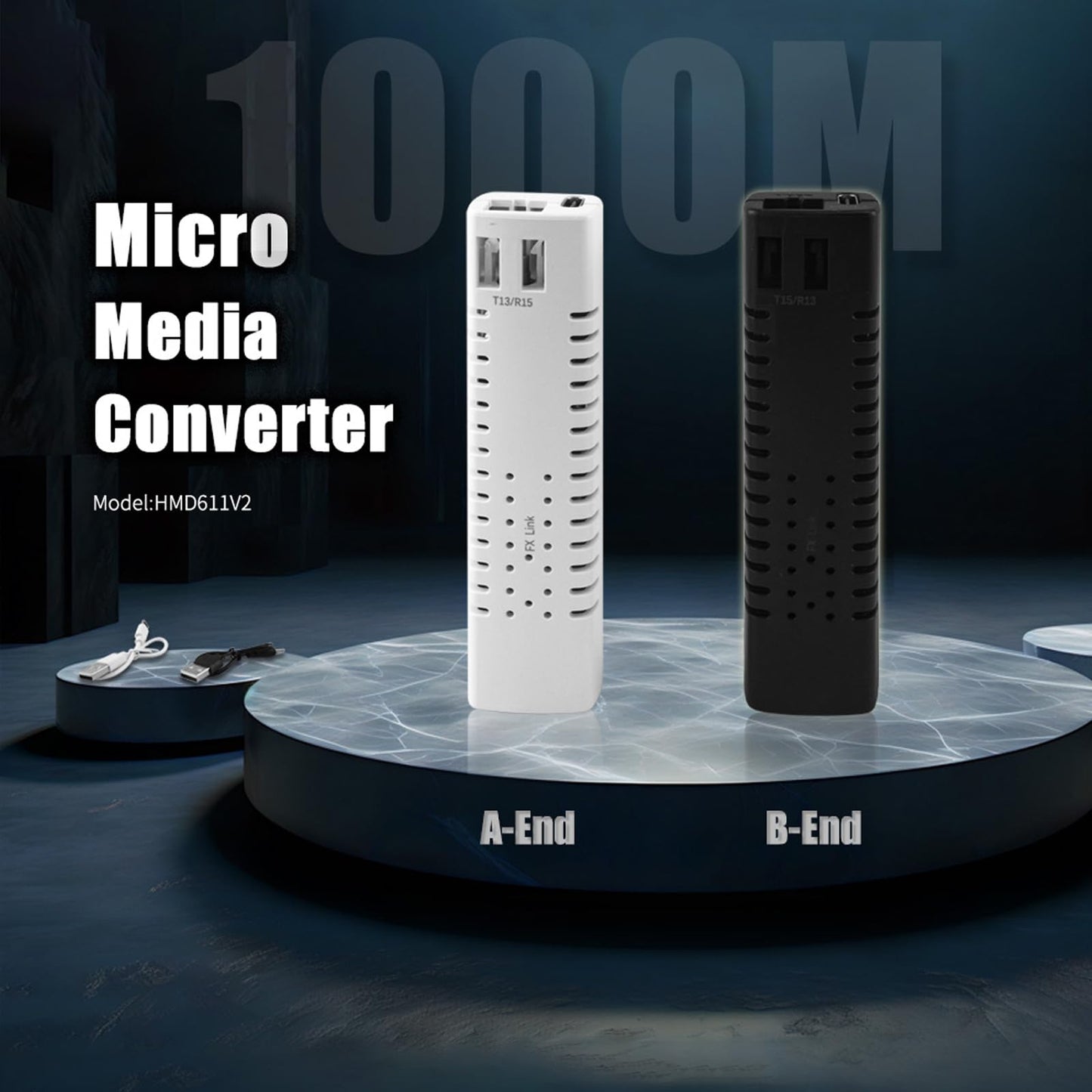 A Pair Mini Media Converter, Fiber Ethernet Coverter, Gigabit Media Converter 10/100/1000Base-Tx to 1000Base-FX TX1310nm/TX1550nm Single Mode 3Km
