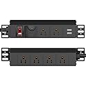 10 inch Rack PDU, 1U 6 Outlets(2 in front, 4 in back),1020J Surge Protection and 15A Overload Switch & 2 USB-A, Rack Mount Power Strips for 10'' Mini