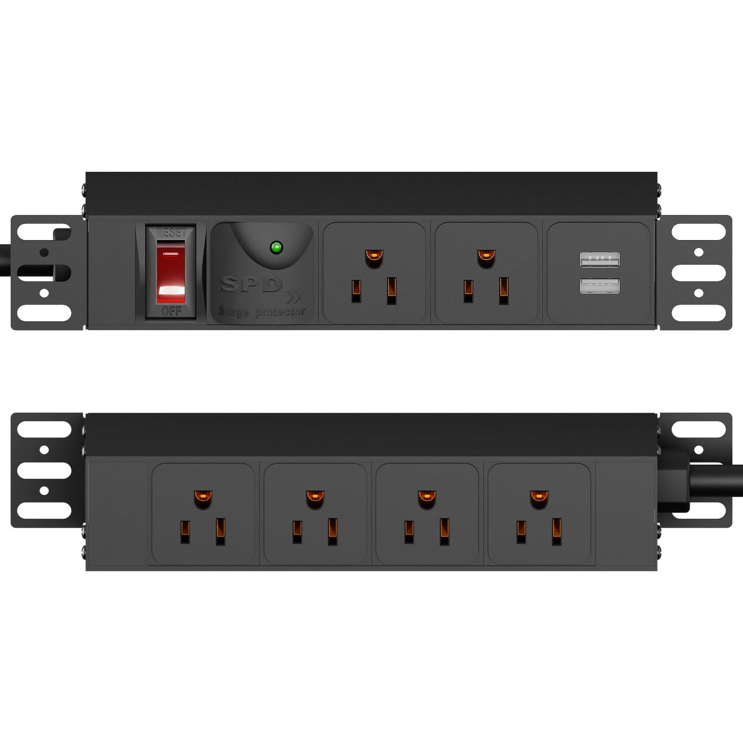 10 inch Rack PDU, 1U 6 Outlets(2 in front, 4 in back),1020J Surge Protection and 15A Overload Switch & 2 USB-A, Rack Mount Power Strips for 10'' Mini