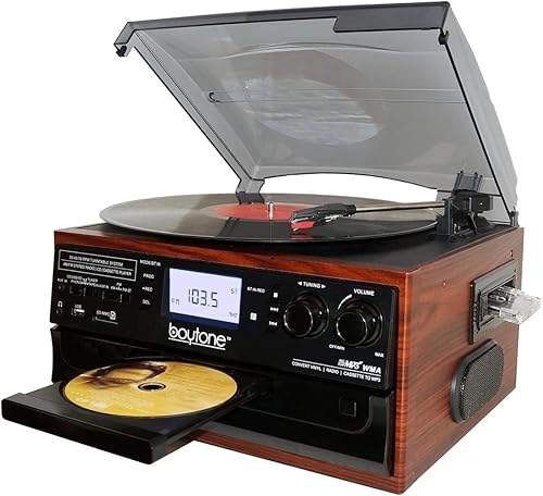 Boytone BT-22M, Bluetooth Record Player Turntable, AM/FM Radio, Cassette, CD Player, 2 Built in Speaker, Ability to Convert Vinyl, Radio, Cassette, CD