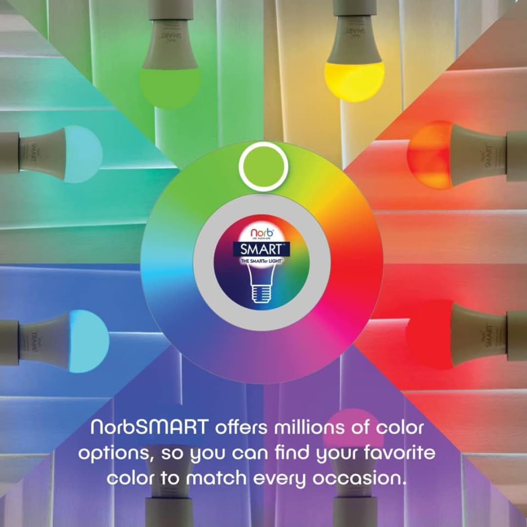NorbSMART - Circadian Rhythm Supporting Tunable LED w/NorbSMILE, Sleep, Relief, Cozy, and Custom Colors in One Bulb. WiFi Enabled App