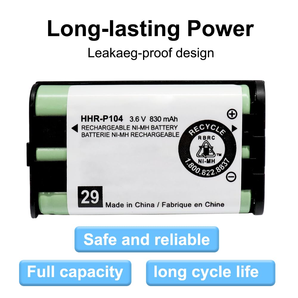 CUCESH HHR-P104 Rechargeable Phone Battery 3.6V 830mAh NI-MH Batteries for Panasonic Cordless Phones(3 Pack)