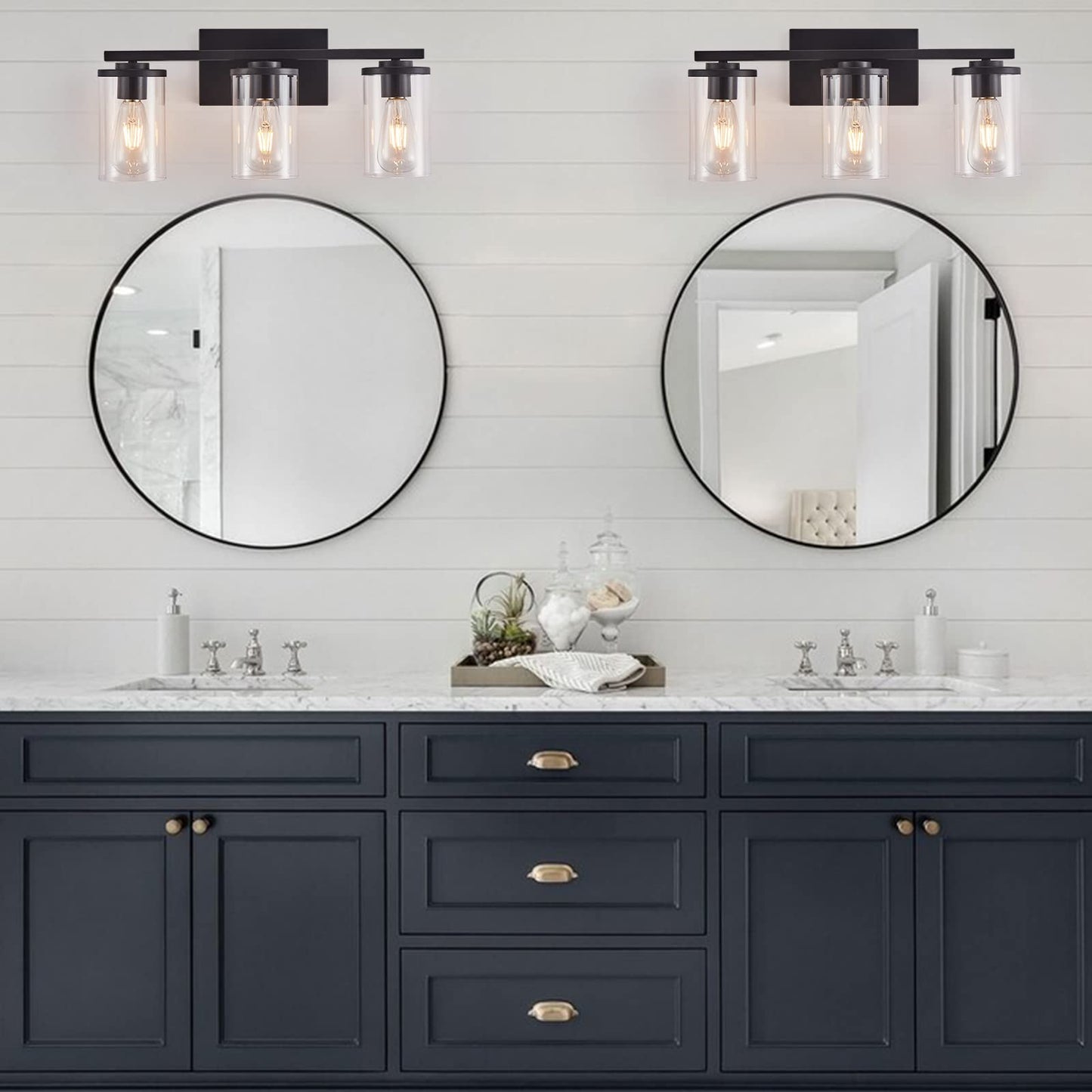 Fabulis Vanity Light with 3-Light Classic Bathroom Light Fixtures Modern Wall Light with Clear Glass Shade Elegant Wall Sconce for Mirror Bedroom