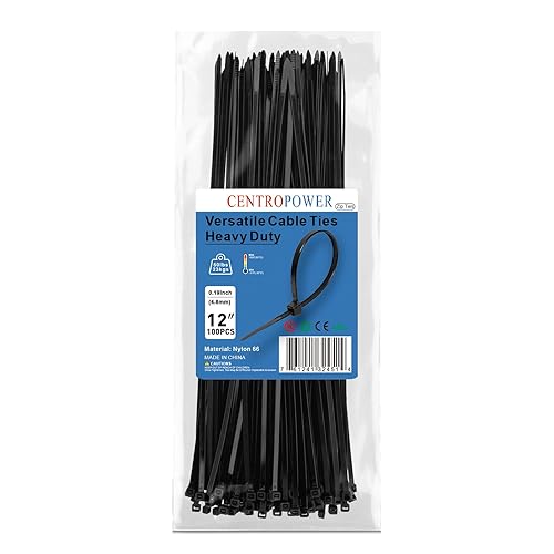 CENTROPOWER Zip Ties 12 Inch 100 Pack Heavy Duty 50 Lbs Tensile Strength - UV Resistant Self-Locking Black Nylon Cable Ties for Indoor and Outdoor