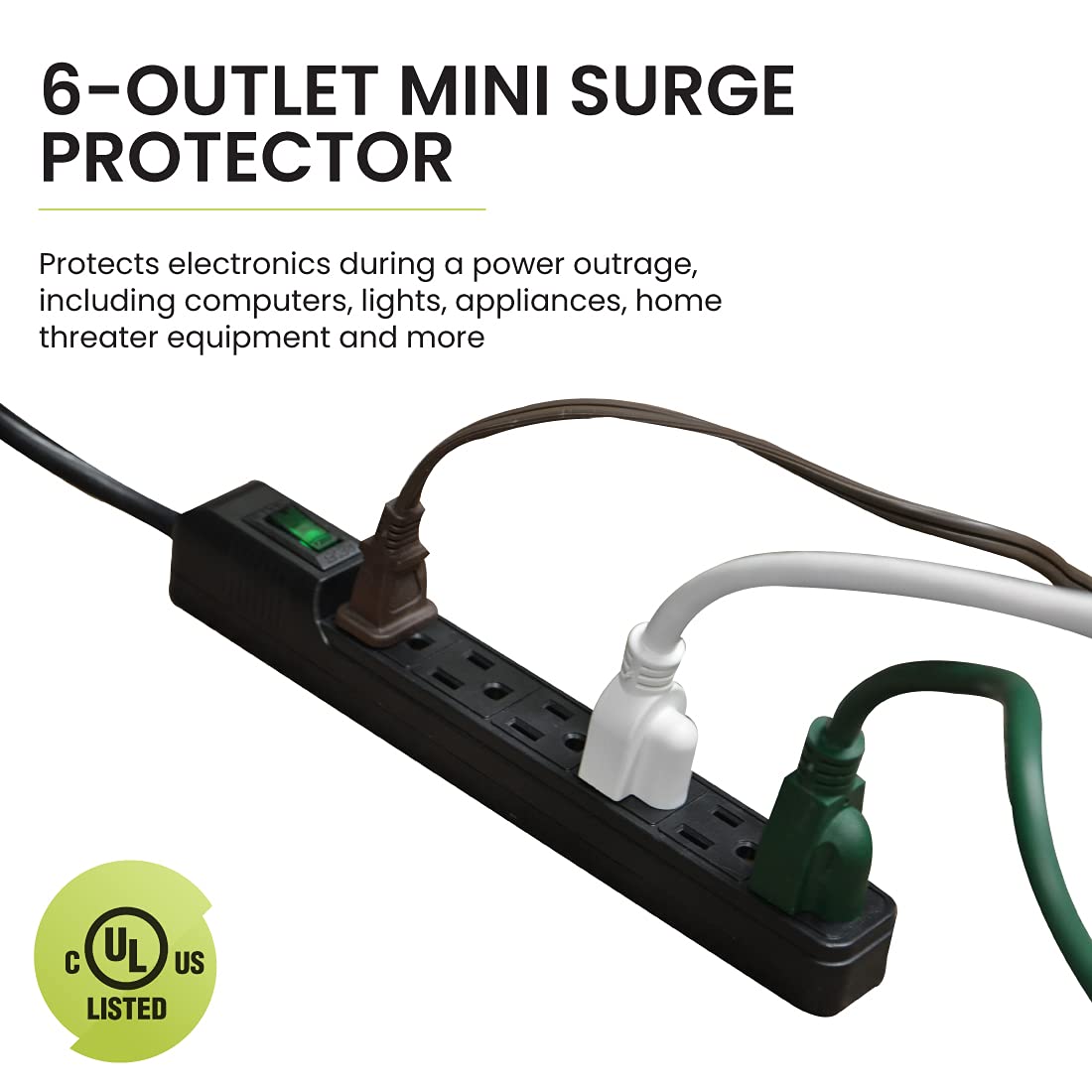 Go Green Power Inc. GG-16103MINBK 6 Outlet Surge Protector, Black