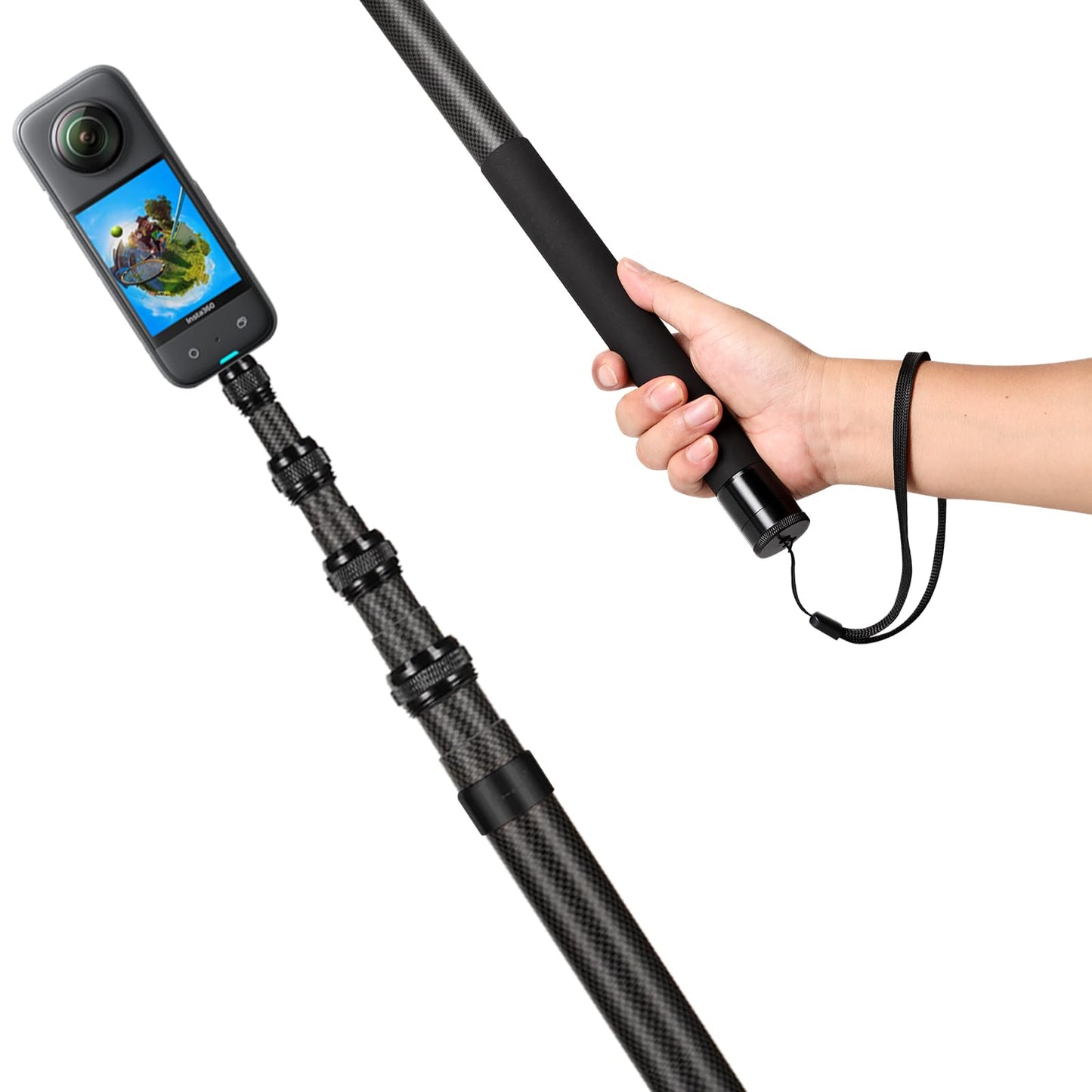 17-118"/3.0m Carbon Fiber Invisible Selfie Stick 9.8ft Extended Super Long Pole for Insta360 X5/X4 Insta 360 X3 ONE X2, ONE R, ONE X, ONE GO 3S 3 2