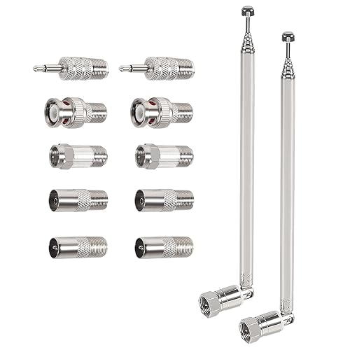2pcs FM Antenna Telescopic 75 Ohm Screw F Male Plug Antenna with PAL BNC 3.5mm Jack Connector Adapter FM Radio Antenna for AV Stereo Receiver Home