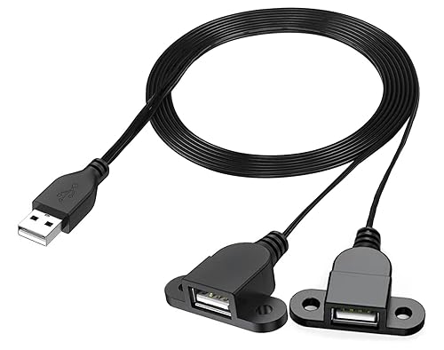 Guo USB Charging Extension Cable Male to Dual Female, USB 2.0 Charging Port 1 to 2 Panel Mount with Screw Hole, Used for Furniture/Mobile