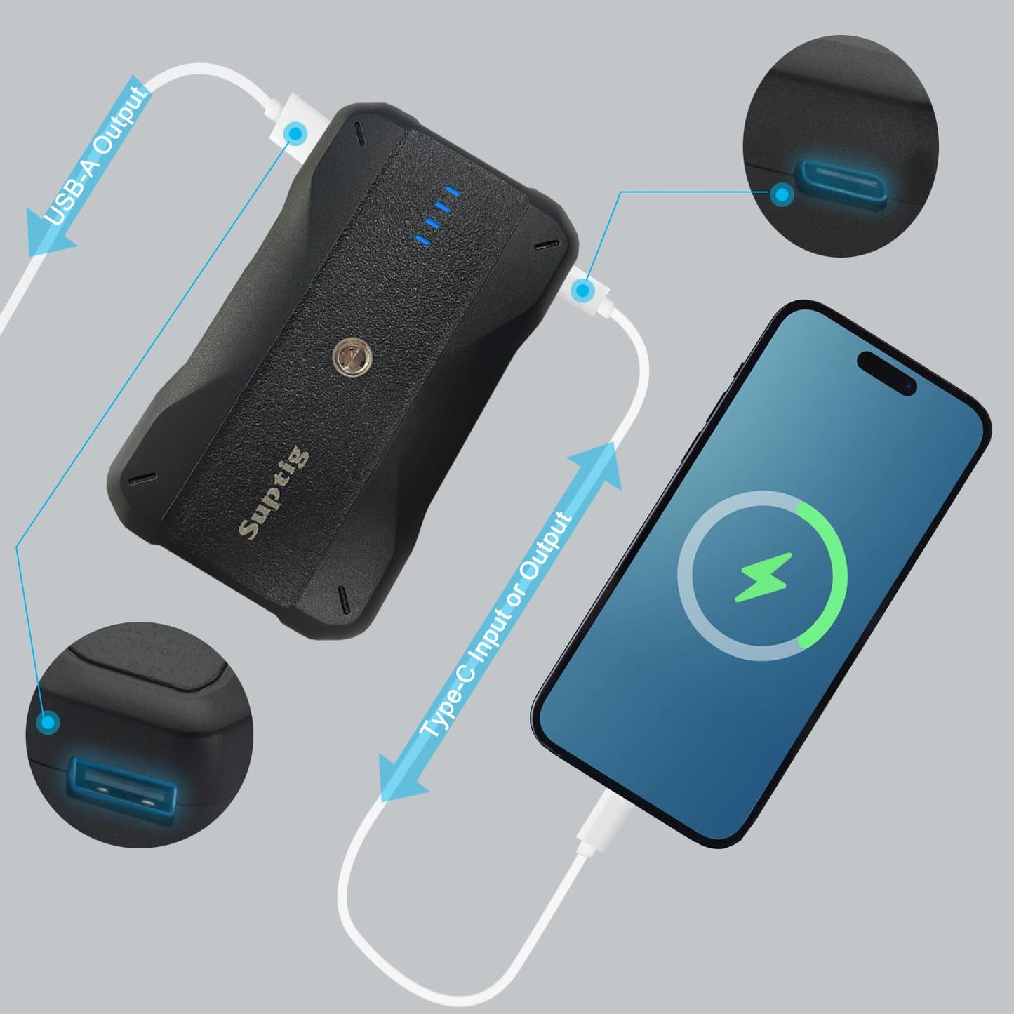 Suptig Portable Charger 9000mAh Battery Pack Power Bank Compatible for Gopro, Canon, Nikon, DJI osmo, Insta 360, Akaso More Camera, Phone etc.