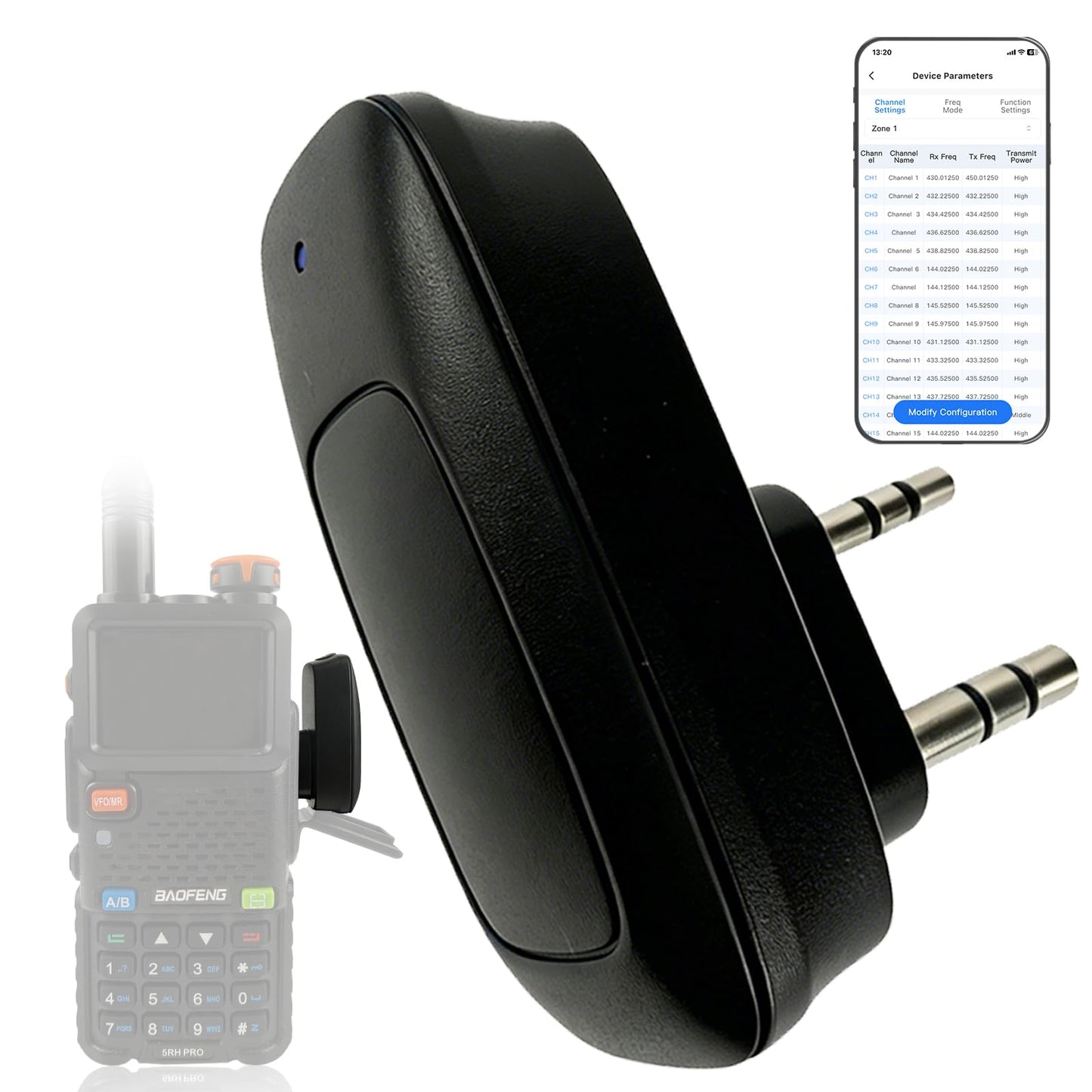 BAOFENG Programming Adapter, Wireless Radio Programmer Compatible with UV-5R, UV-5R Mini, UV-82, BF-888S, Support iOS & Android App, No PC Driver