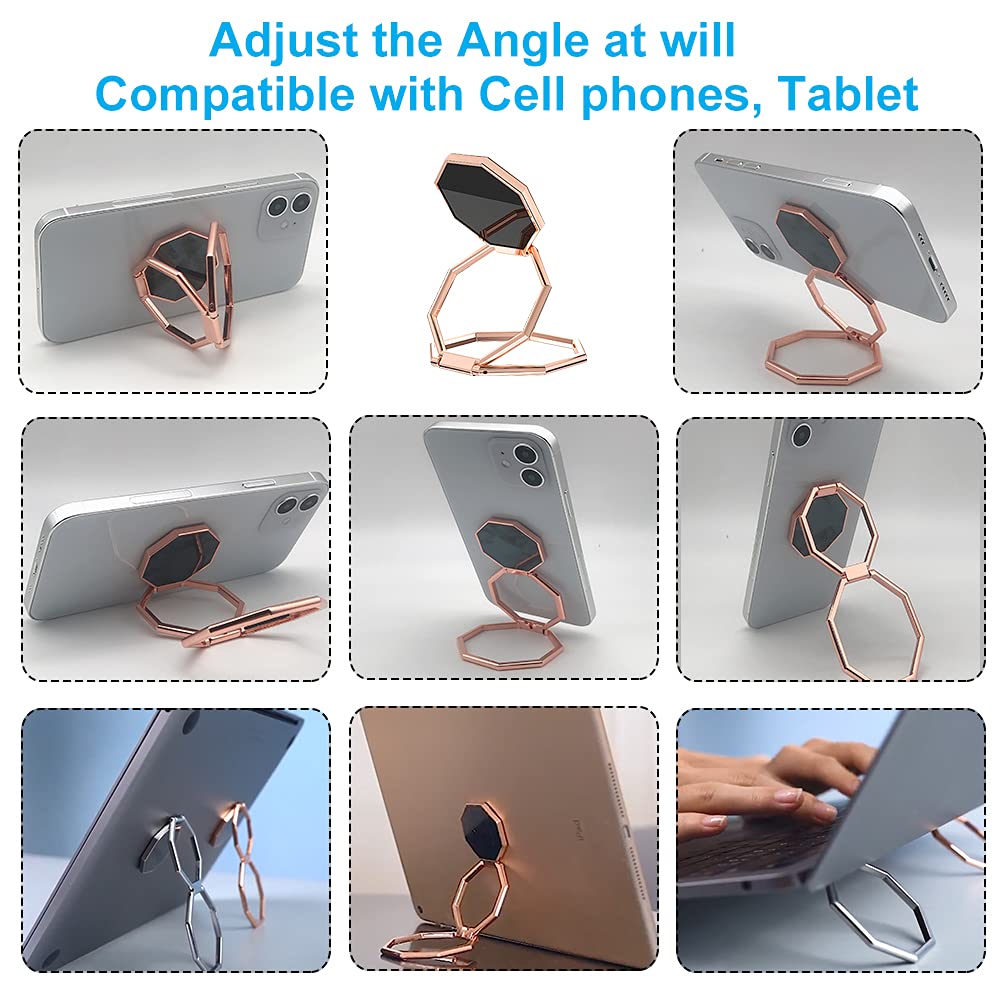 CLZWiiN Cellphone Ring Holder Finger Kickstand, Foldable 360° Rotation Cell Phone Stand for Desk, Magnetic Car Mount, Metal Multi-Angle for Phone Back