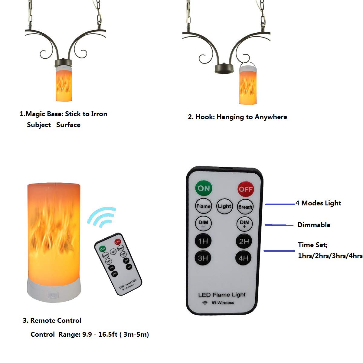 QLEE 2 Pack Led Flame Effect Lantern Light Usb Rechargeable Flameless Candle 4 Modes Remoted Flickering Flame Effect Mood Light Flameless For Holiday