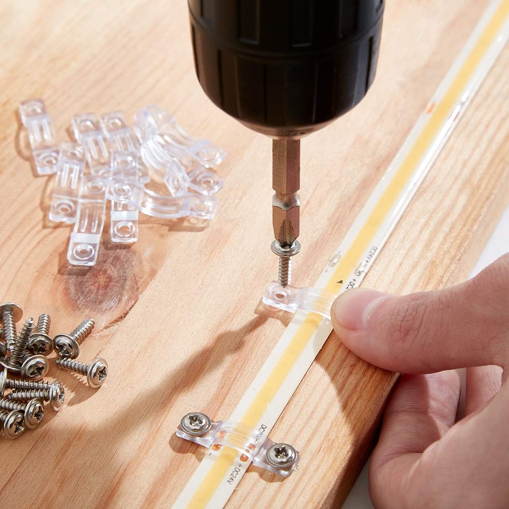 Threetwofour 100 Pack Strip Light Mounting Brackets,Tape Light Fixing Clips,led Strip Light clamp,Double Side Fixing,202 Screws Included,Use