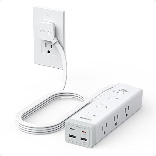 TESSAN Surge Protector Power Strip PD 20W, Ultra Thin Flat Plug 6 FT Extension Cord, 9 Outlets 4 USB(2 USB C), 1050J Protection Multiple Outlets