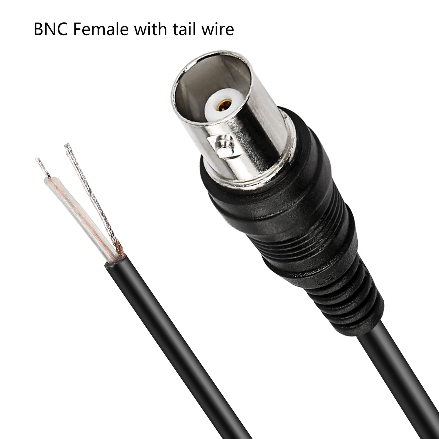 MEIRIYFA BNC Pigtail Cable Bare Wire, Female Coaxial Connector Extension Plug with Open End Wire for CCTV Camera Terminal Adapter (5pcs)