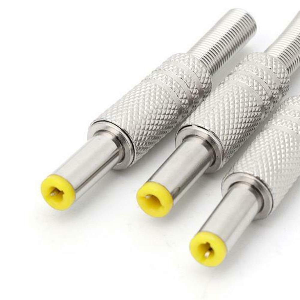 WSDMAVIS 5 Pcs DC Power Connector 5.5mm x 2.5mm DC Power Plug Male Metal Connector Adapter with Yellow Head