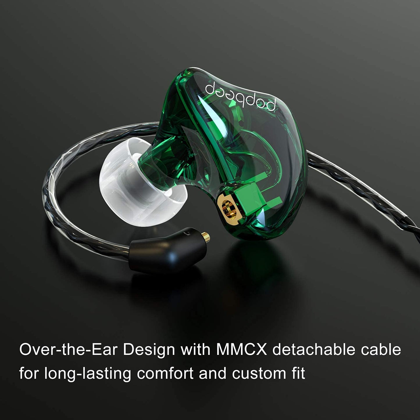 BASN in-Ear Monitor Headphones Dual Dynamic Drivers IEM Earphones Detachable MMCX Cable Musicians Earbuds Headphones (BC100 Green, with no Mic)