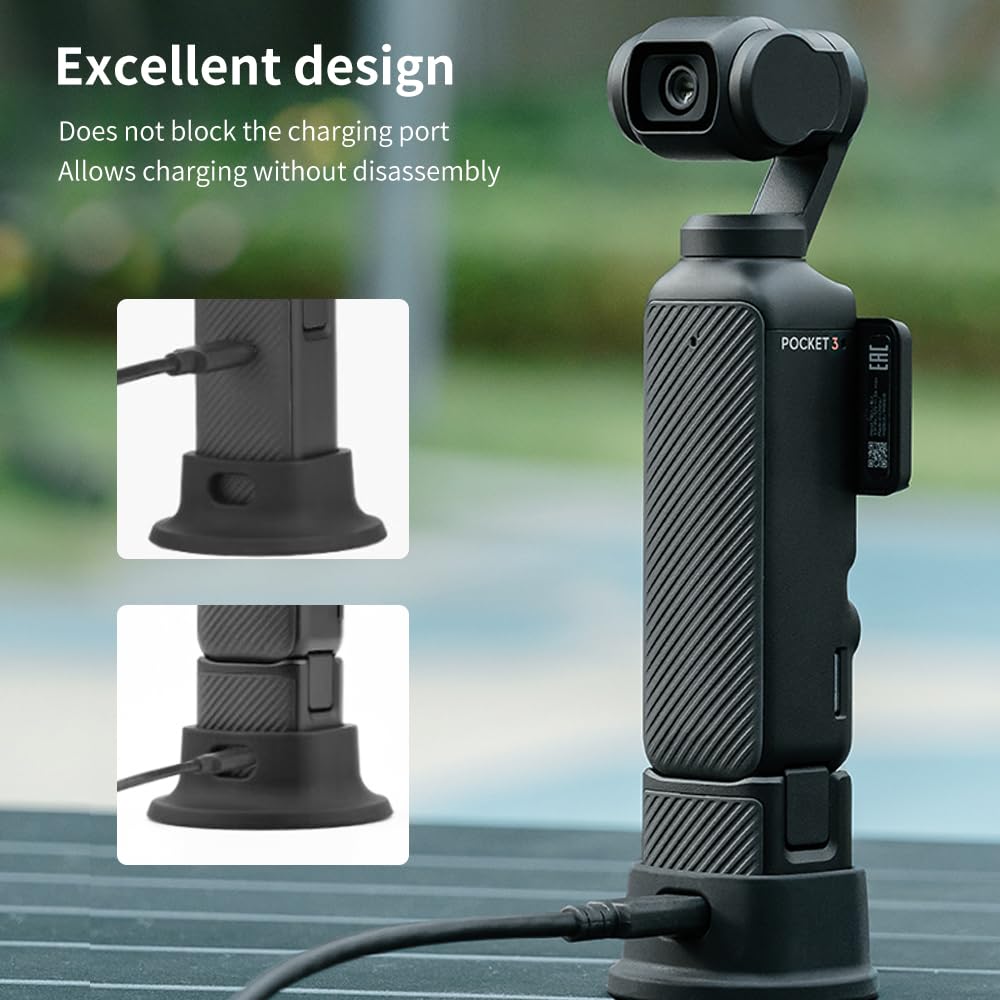 Black Silicone Non-Slip Desktop Mount Compatible for DJI Osmo Pocket 3, Silicone Base Gimbal Adapter Stabilizer with a Portable Charging Opening