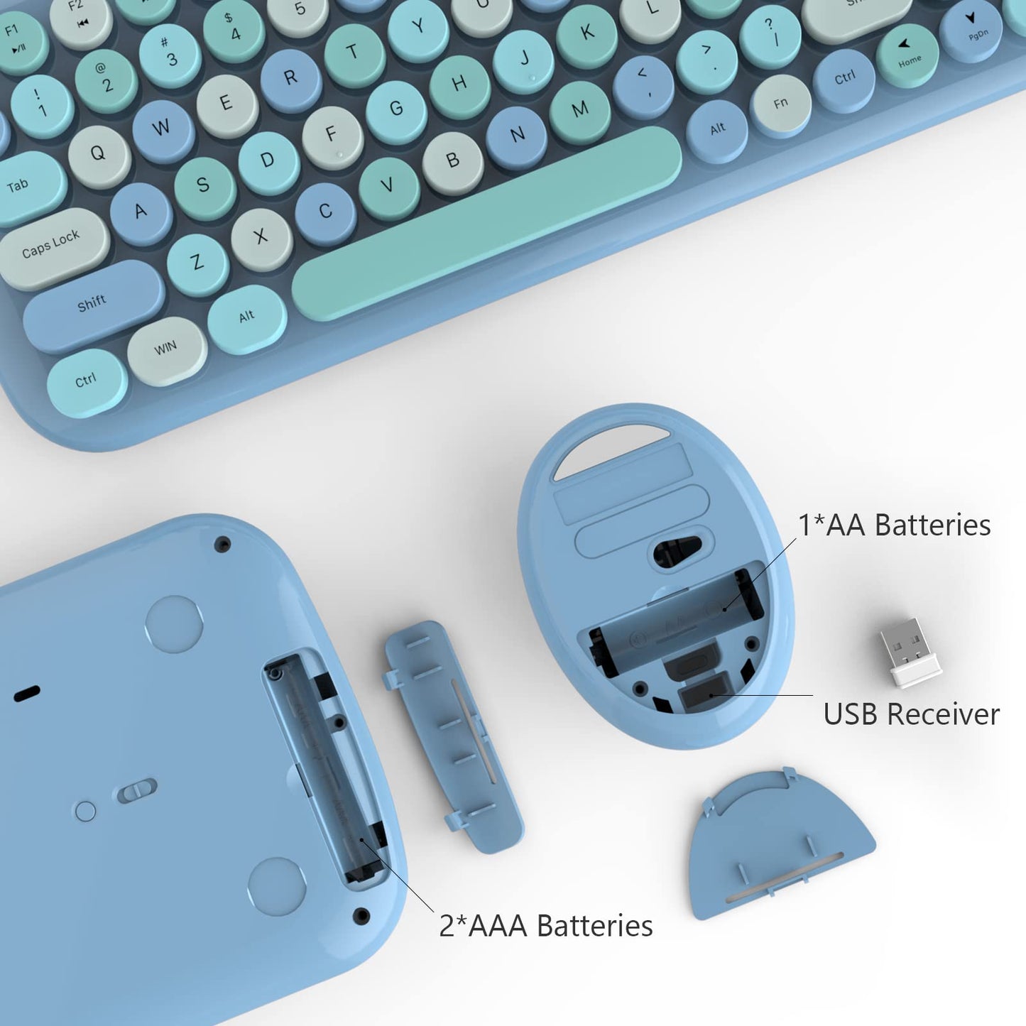MOFII Wireless Keyboard and Mouse Combo, Compact 2.4G USB Full Size, Cute 110 Keys Keyboard for PC, Notebook, MacBook, Tablet, Laptop, Windows-Blue