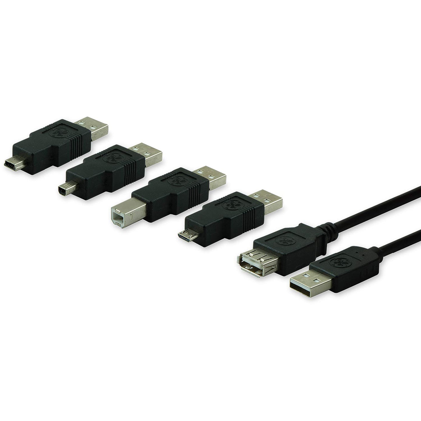 GE Universal USB 2.0 Adapter Kit, 6ft. A Male to A Female Extension Cable, 4 Adapters Included: A Male to B Male, 4 Pin, 5 Pin, A Male to Micro USB