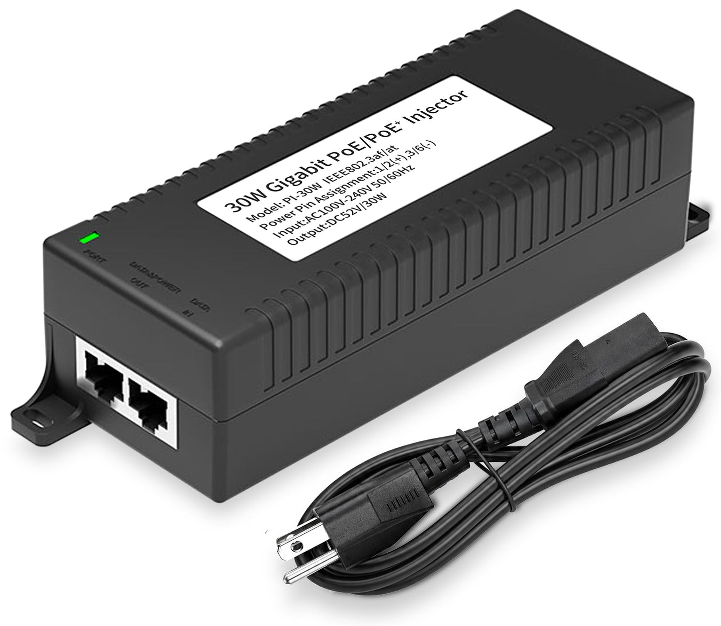 30W Gigabit PoE+ Injector, Active Power Over Ethernet Adapter, 802.3at/af