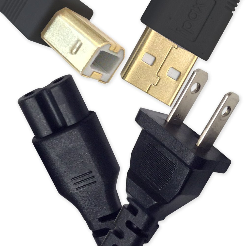 IPax 15ft USB Printer Cable AC Power Cord Compatible with HP Officejet Pro 4650 5740 6830 6968 6978 7740 8210 8216 8600 Plus 8610 8620 8630 8710 8720
