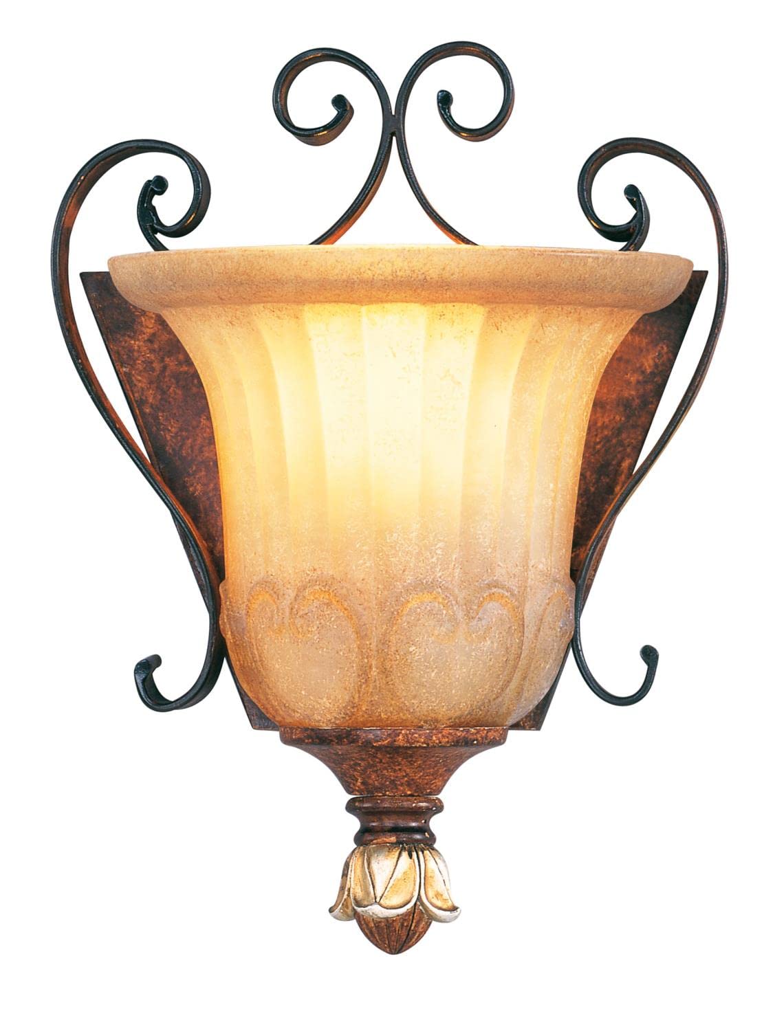 Livex Lighting 8560-63 Villa Verona 1 Light Verona Bronze Finish ADA Wall Sconce with Aged Gold Leaf Accents and Rustic Art Glass