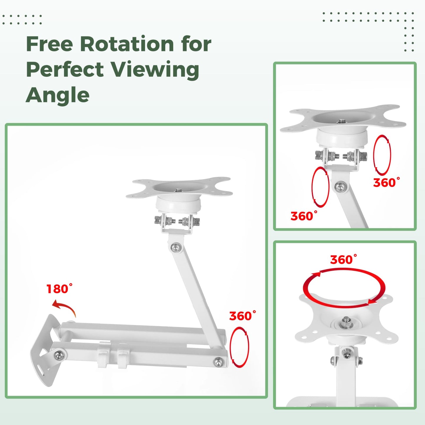 Full Motion Wall Mount for Echo Show 15, Monitor Wall Mounting Bracket for 15-28 Inch Monitors TVs, Swivel and Tilt 360 Rotate Wall Mount for Alexa