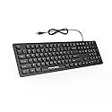 Fade-Proof Lettering Wired Keyboard Full Size - Black Office Keyboard With Laser Etched Keys, Integrated Bracket, Spill-Resistant Design 5.2ft Usb