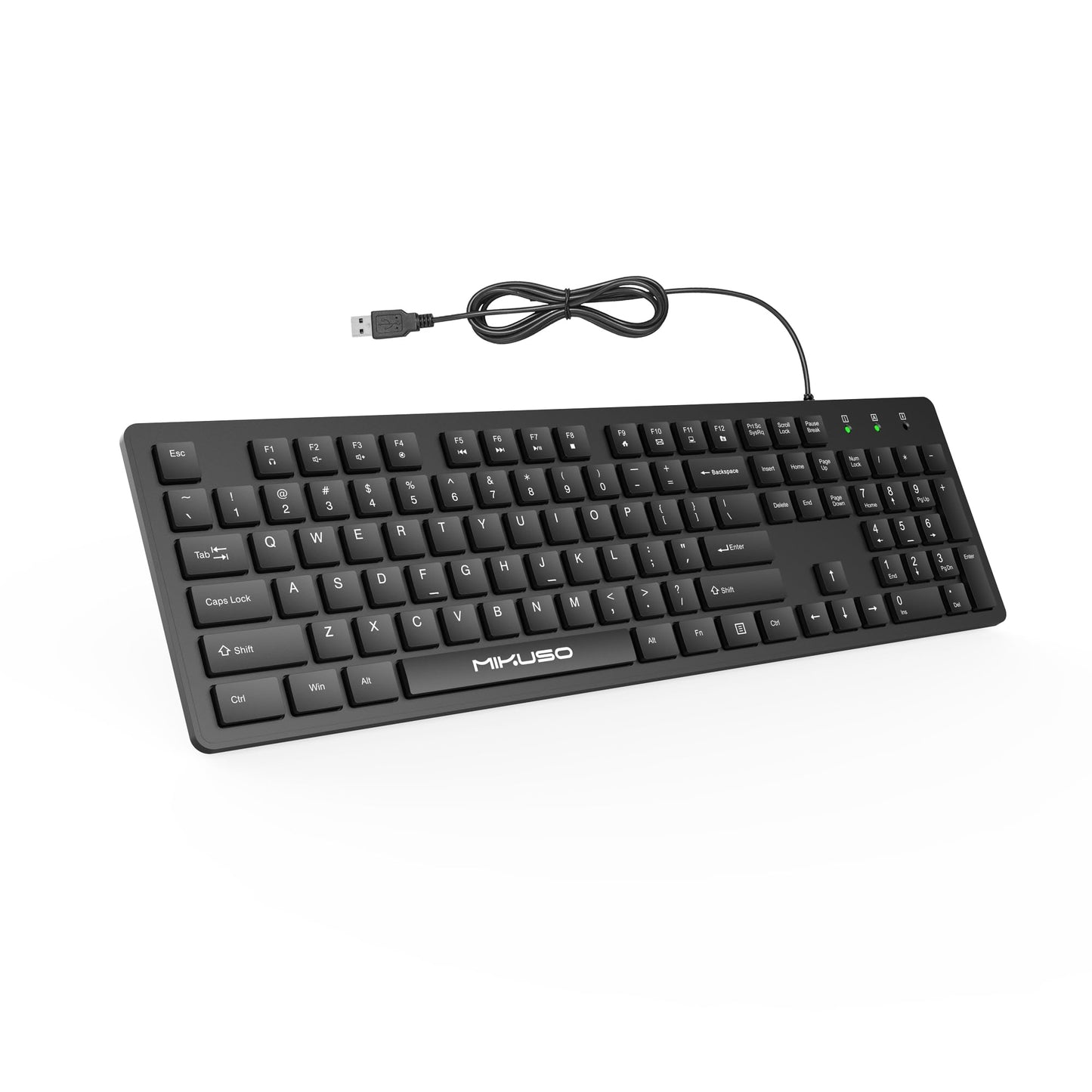 Fade-Proof Lettering Wired Keyboard Full Size - Black Office Keyboard With Laser Etched Keys, Integrated Bracket, Spill-Resistant Design 5.2ft Usb