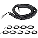 Cablesys Coiled Telephone Handset Cord for Use with PBX Phone Systems, VoIP Telephones - 12 Ft Uncoiled, Rj22, 1.5 Inch Lead on Both Ends, Flat Black