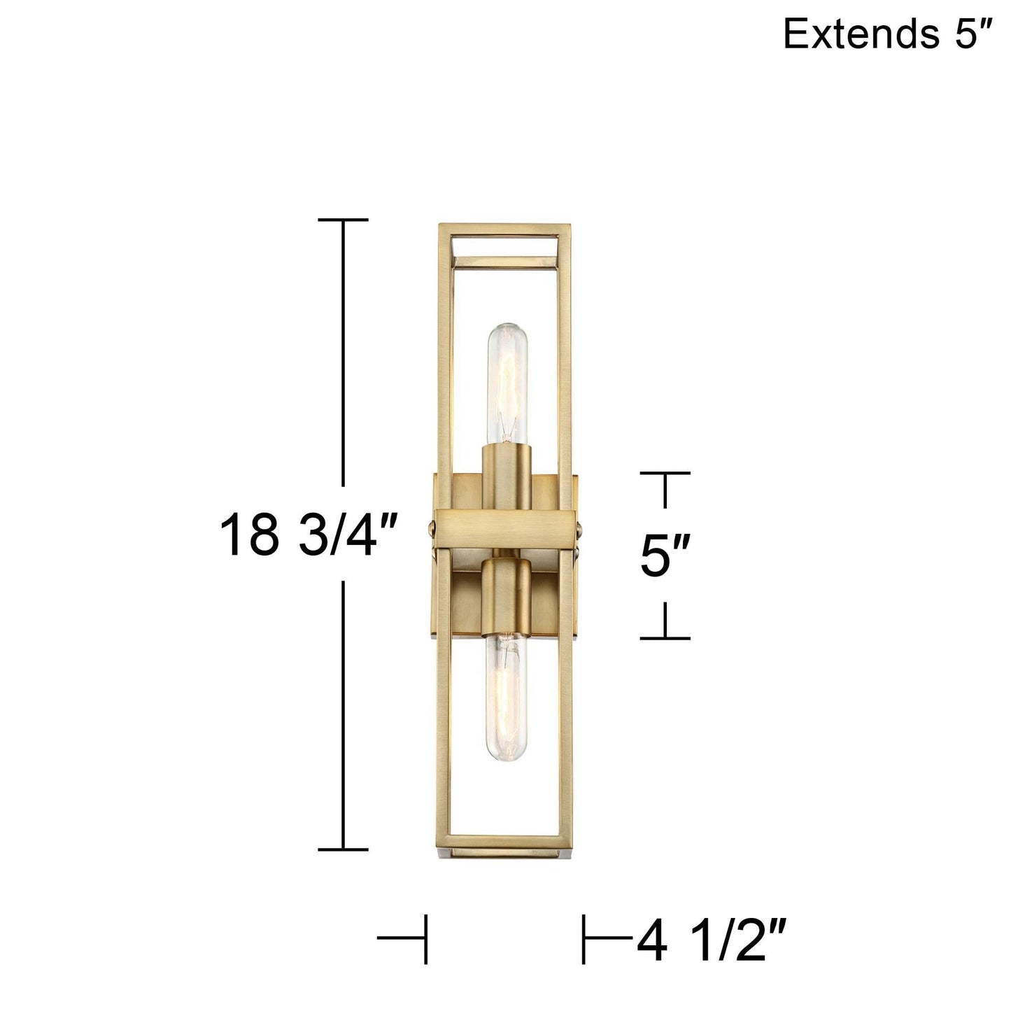 Possini Euro Design Fabrian Modern Wall Sconce Lighting Warm Brass Hardwired 18 3/4" High 2-Light Fixture Rectangular Open Frame for Bedroom Bathroom
