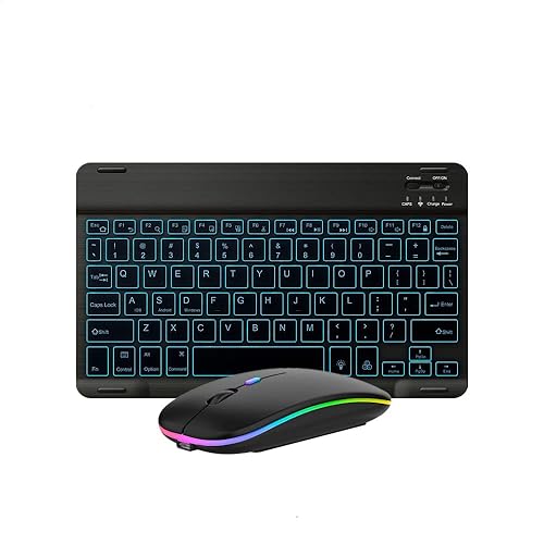 Ultra-Slim Lightweight Bluetooth Keyboard and Mouse Portable Mini Wireless Keyboard Rechargeable 7-Color Backlit for Apple iPad iPhone,Tablet iPhone
