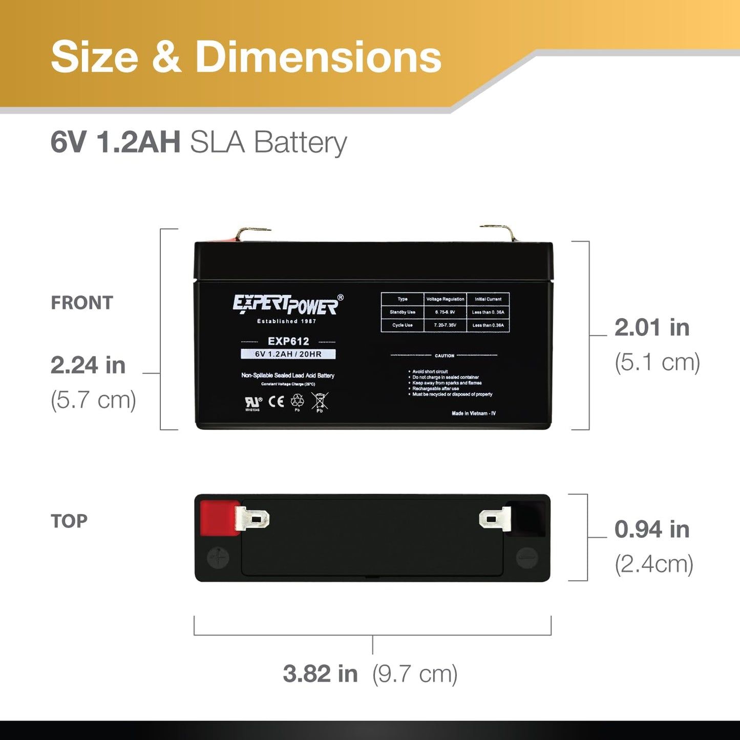 ExpertPower EXP612-1.2Ah 6V Rechargeable Battery, Alarm Battery Replacement for Security System, Home Alarm, GE XT Backup, Replaces DJW6-1.2, 6V1.3AH…