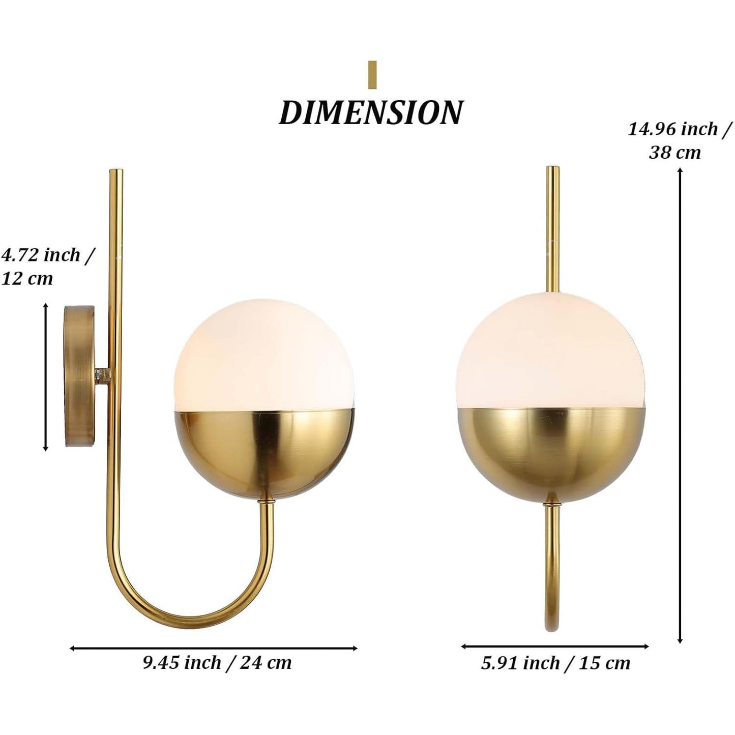 Cuaulans Brass Gold Globe Wall Sconce, Mid Century Modern Wall Sconce, Wall Mount Light Fixture with Frosted Glass Shade for Bathroom Bedroom Hallway