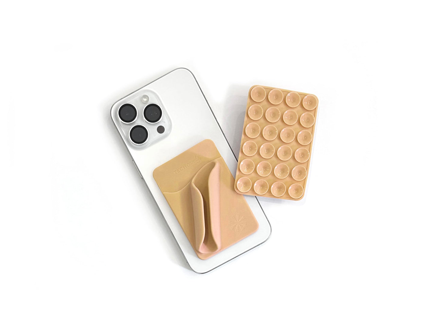 Tech Candy Bare Necessities Phone Back Pocket, Natural - Universal, Suction Cups - Holds Money, Credit Cards, Lip Gloss, & More - No Residue