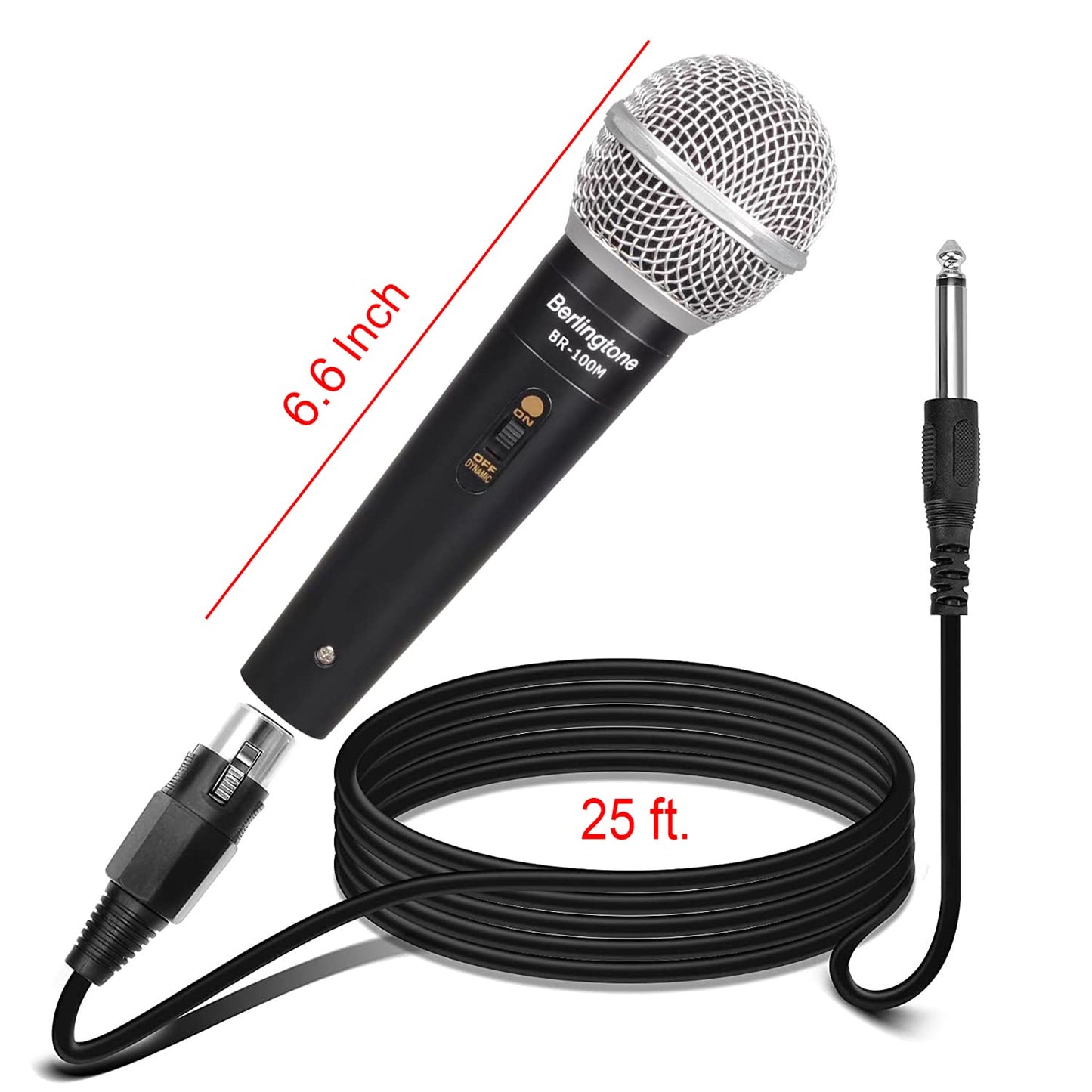Berlingtone Dynamic Vocal Microphone - Metal Casing, Microphone for Singing, Speaking, Wired, 25ft XLR Cabel, Cardioid, with ON/Off Switch