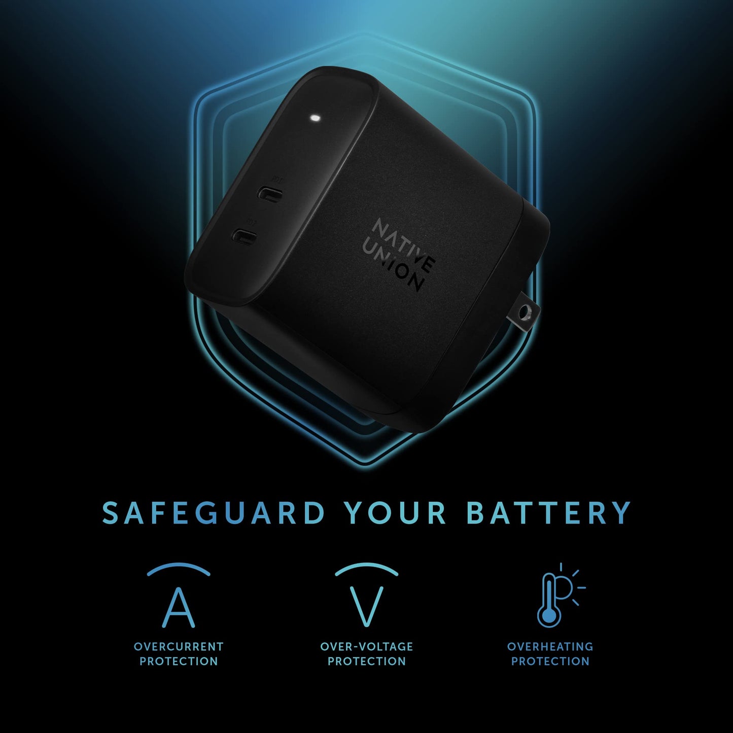 Native Union Fast GaN Charger PD 65W - Ultra-Compact Multi-Device Power Delivery Enabled USB-C Charger Up to 65W - for MacBook Pro, iPads, iPhones
